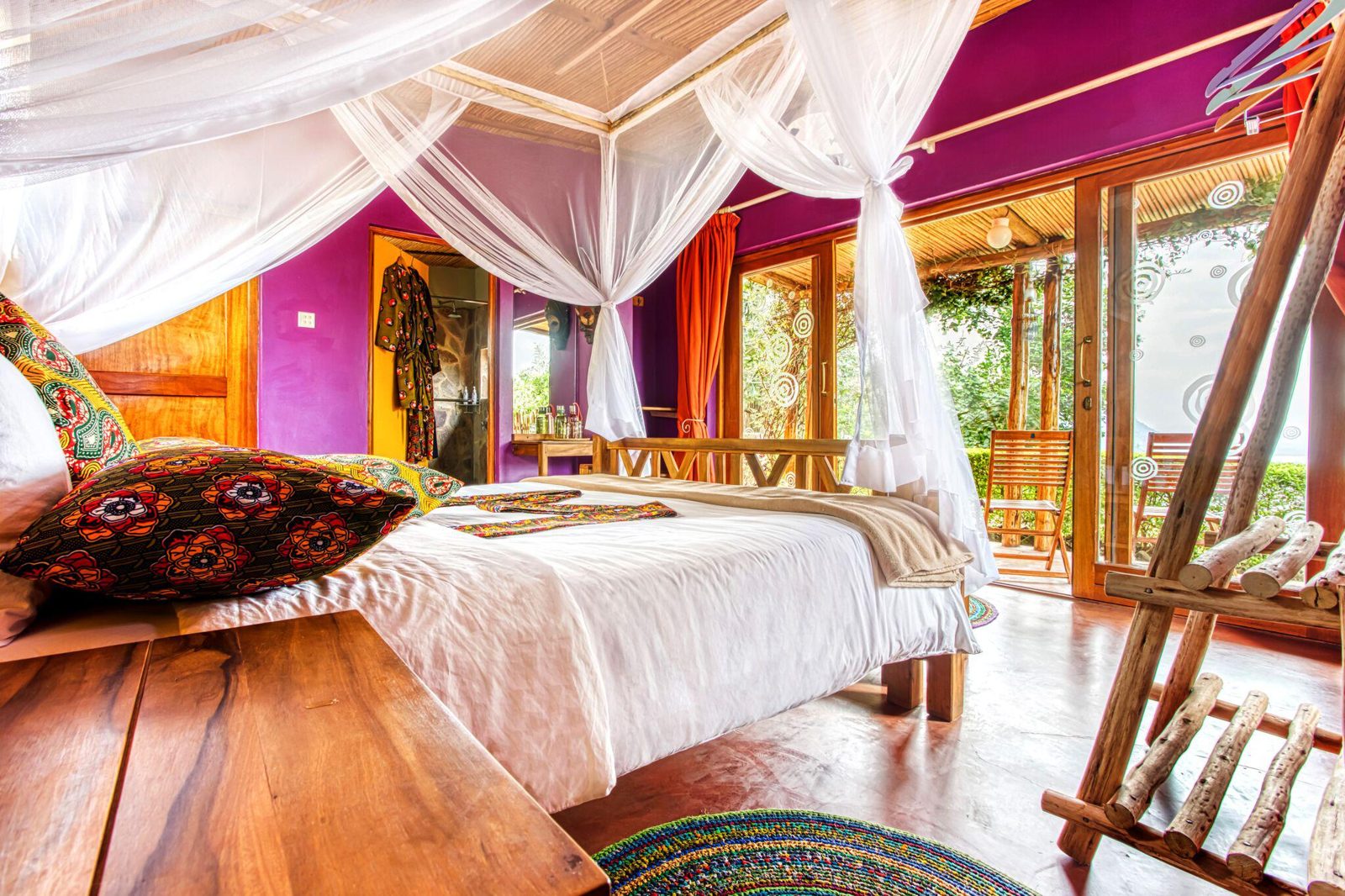 Chalet bedroom at Chameleon Hill Lodge, Lake Mutanda