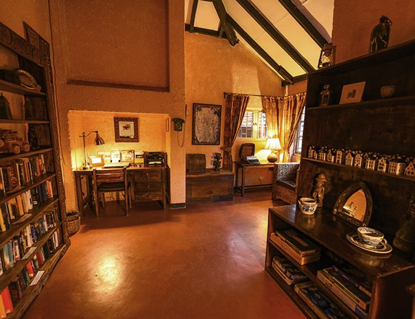 The library lounge at The Boma guesthouse in Entebbe